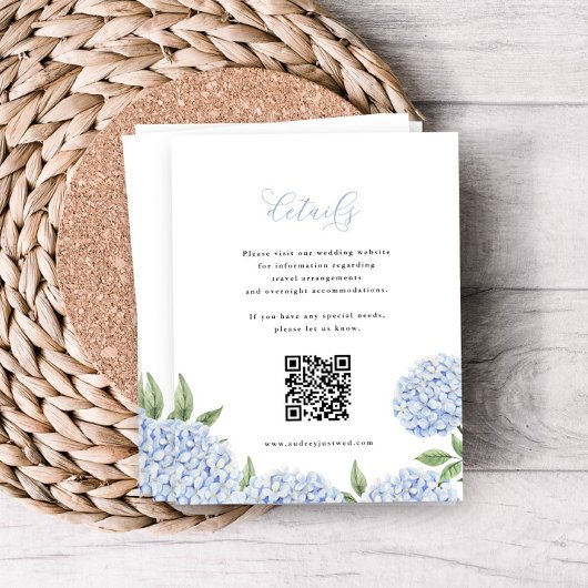 Blue Hydrangea Kalligrafie Detail QR-code Informatiekaartje