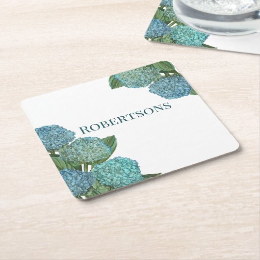 Blue Hydrangea Kartonnen Onderzetters (Schuin)
