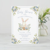 Blue Hydrangea Konijnenkonijn Baby shower Kaart (Staand voorkant)