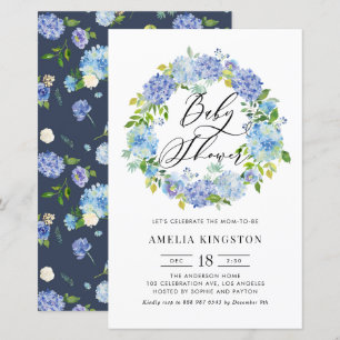 Blue Hydrangea Krans Baby shower Uitnodiging