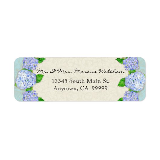 Blue Hydrangea Lace Floral Formal Elegant Business Etiket (Voorkant)