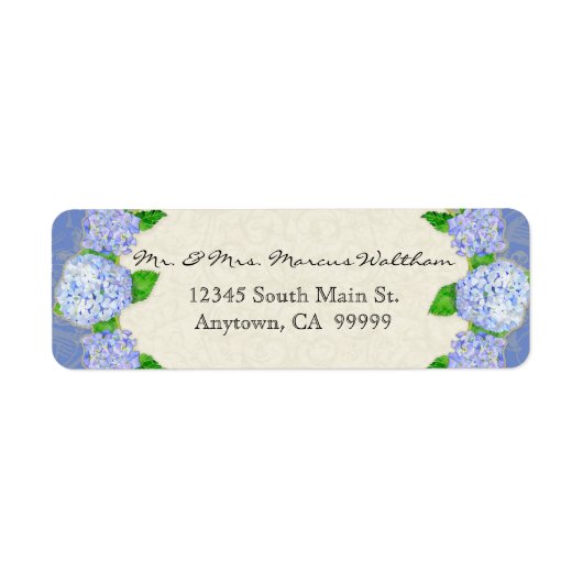 Blue Hydrangea Lace Floral Formal Elegant Business Etiket (Voorkant)