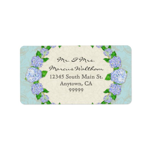Blue Hydrangea Lace Floral Formal Elegant Business Etiket (Voorkant)