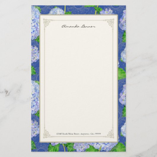 Blue Hydrangea Lace Floral Formal Elegant Weddings Briefpapier (Voorkant)