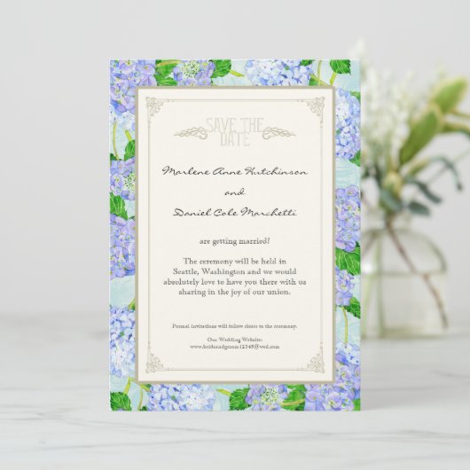 Blue Hydrangea Lace Floral Formal Elegant Weddings Kaart (Staand voorkant)