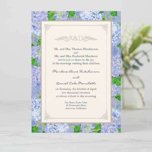 Blue Hydrangea Lace Floral Formal Elegant Weddings Kaart (Staand voorkant)