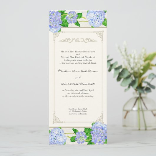 Blue Hydrangea Lace Floral Formal Elegant Weddings Kaart (Staand voorkant)