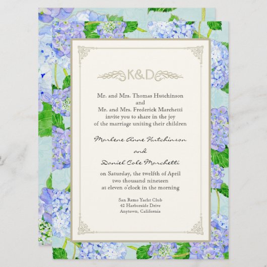 Blue Hydrangea Lace Floral Formal Elegant Weddings Kaart (Voorkant / Achterkant)