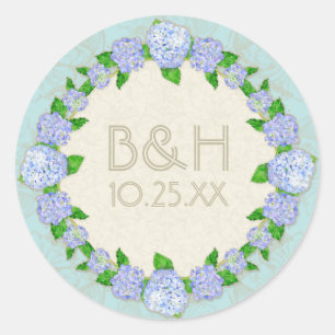 Blue Hydrangea Lace Floral Formal Elegant Weddings Ronde Sticker