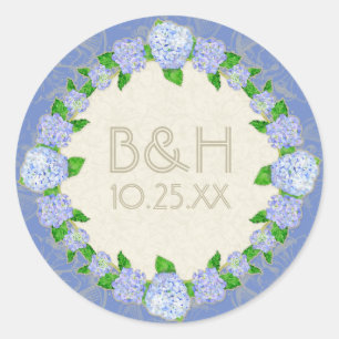Blue Hydrangea Lace Floral Formal Elegant Weddings Ronde Sticker