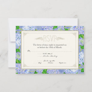 Blue Hydrangea Lace Floral Formal Elegant Weddings RSVP Kaartje