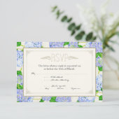Blue Hydrangea Lace Floral Formal Elegant Weddings RSVP Kaartje (Staand voorkant)