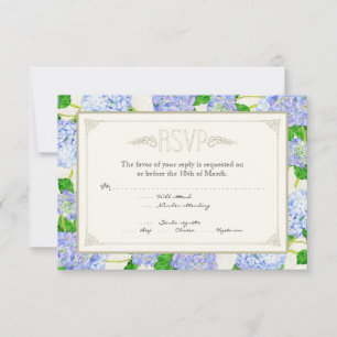 Blue Hydrangea Lace Floral Formal Elegant Weddings RSVP Kaartje