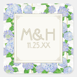 Blue Hydrangea Lace Floral Formal Elegant Weddings Vierkante Sticker