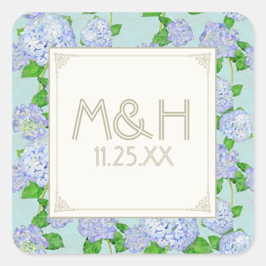 Blue Hydrangea Lace Floral Formal Elegant Weddings Vierkante Sticker (Voorkant)