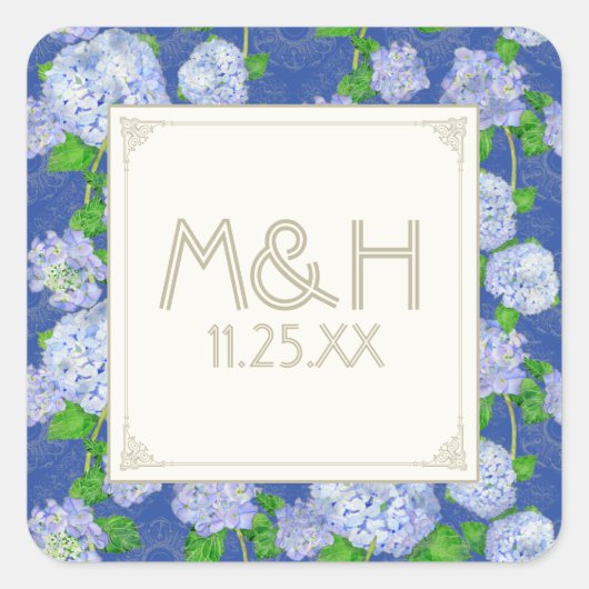 Blue Hydrangea Lace Floral Formal Elegant Weddings Vierkante Sticker (Voorkant)