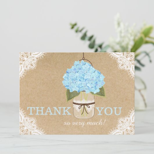 Blue Hydrangea Lace Kraft Modern Rustiek Bedankt (Staand voorkant)