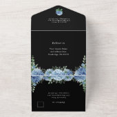 Blue Hydrangea Lantern Black Background Wedding All In One Uitnodiging (Buitenkant)
