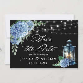 Blue Hydrangea Lantern Black Background Wedding Save The Date