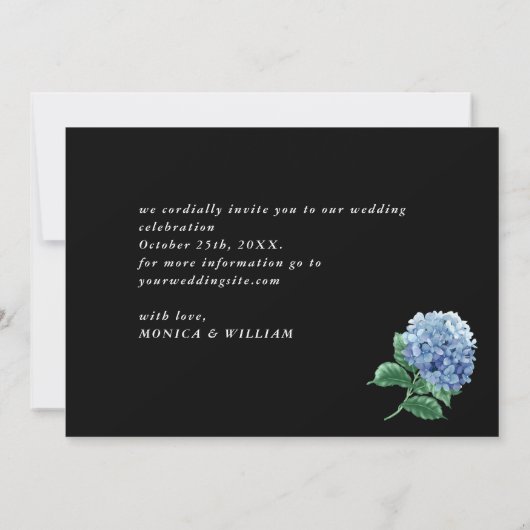 Blue Hydrangea Lantern Black Background Wedding Save The Date (Achterkant)