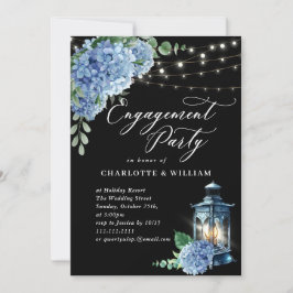 Blue Hydrangea Lantern Black Boho Engagement Party Kaart