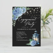Blue Hydrangea Lantern Black Boho Engagement Party Kaart (Staand voorkant)