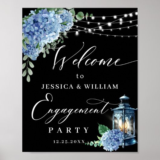 Blue Hydrangea Lantern Black Boho ENGAGTY Poster (Voorkant)