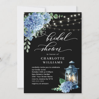 Blue Hydrangea Lantern Black Boho Vrijgezellenfees Kaart