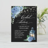 Blue Hydrangea Lantern Black Boho Vrijgezellenfees Kaart (Staand voorkant)