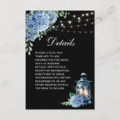 Blue Hydrangea Lantern Black Boho Wedding Details Informatiekaartje (Voorkant)