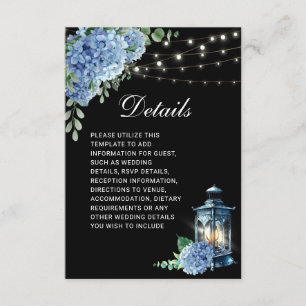 Blue Hydrangea Lantern Black Boho Wedding Details Informatiekaartje