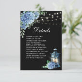 Blue Hydrangea Lantern Black Boho Wedding Details Informatiekaartje (Staand voorkant)