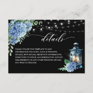 Blue Hydrangea Lantern Black Boho Wedding Details Informatiekaartje