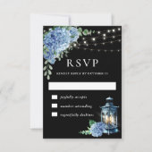 Blue Hydrangea Lantern Black Boho Wedding RSVP Kaartje (Voorkant)