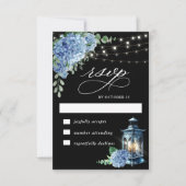 Blue Hydrangea Lantern Black Boho Wedding RSVP Kaartje (Voorkant)