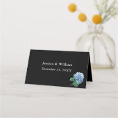 Blue Hydrangea Lantern Black Boho Wedding Table Plaatskaartje (Achterkant)