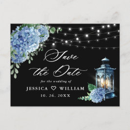 Blue Hydrangea Lantern Black Wedding Save the Date Briefkaart