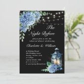 Blue Hydrangea Lantern Boho Black Rehearsal Dinner Kaart (Staand voorkant)