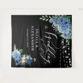 Blue Hydrangea Lantern Boho Photo Wedding Backdrop Wandkleed (Voorkant (horizontaal))