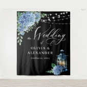 Blue Hydrangea Lantern Boho Photo Wedding Backdrop Wandkleed (Voorkant)