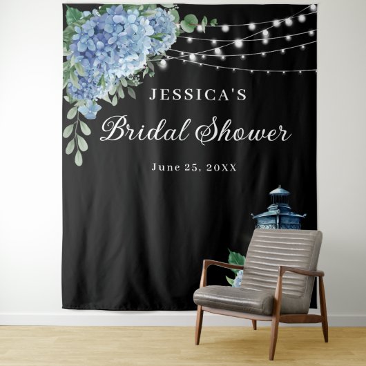 Blue Hydrangea Lantern Boho Vrijgezellenfeest Back Wandkleed (In situ)