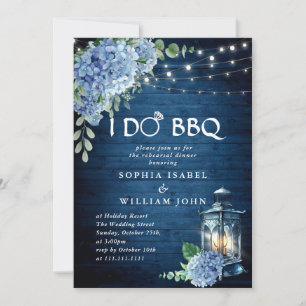 Blue Hydrangea Lantern Navy Wood Rehearsal Dinner Kaart
