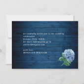 Blue Hydrangea Lantern Navy Wood Weddenschap Save The Date (Achterkant)
