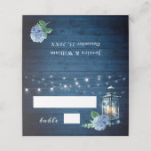 Blue Hydrangea Lantern Navy Wood Wedding Table Plaatskaartje (Buitenkant ongevouwen)