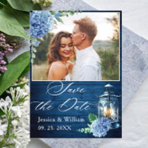 Blue hydrangea Lantern PHOTO Wedding Save the Date