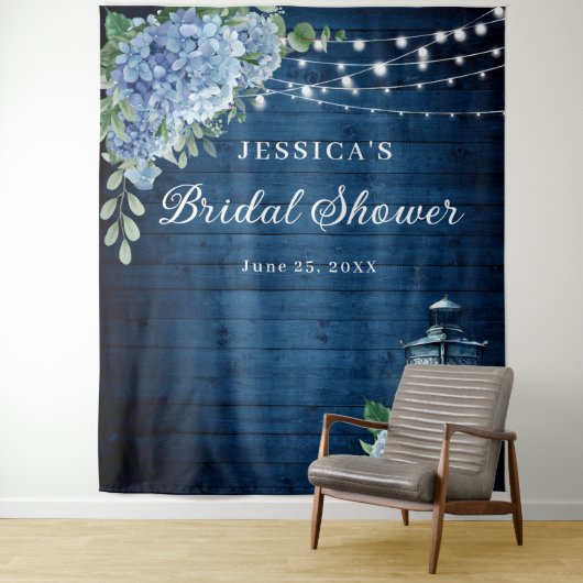 Blue Hydrangea Lantern Vrijgezellenfeest Backdrop Wandkleed (In situ)