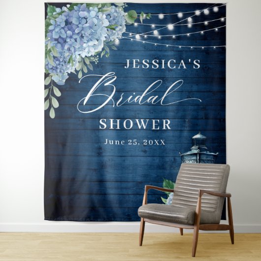Blue Hydrangea Lantern Vrijgezellenfeest Backdrop Wandkleed (In situ)