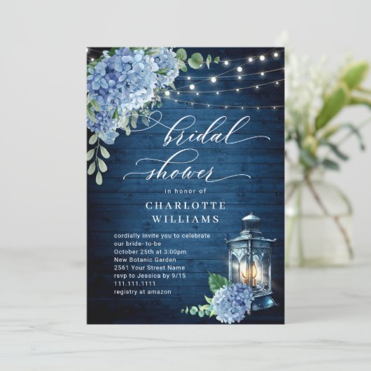 Blue Hydrangea Lantern Vrijgezellenfeest Kaart (Staand voorkant)