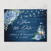Blue Hydrangea Lantern Wedding Save the Date Briefkaart (Voorkant)