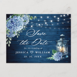 Blue Hydrangea Lantern Wedding Save the Date Briefkaart